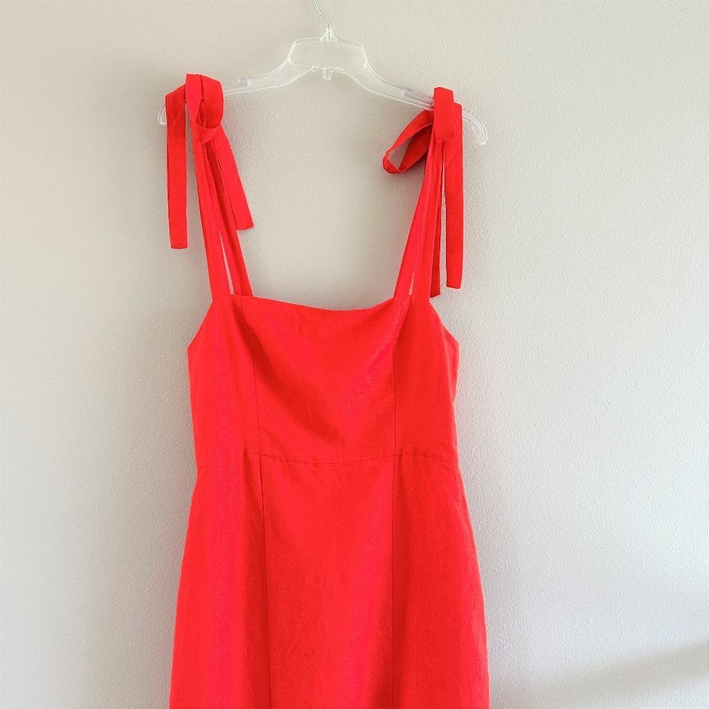 Capulet Camille Linen Blend Shoulder Tie Midi Dress in Tangerine Orange, M - Picture 2 of 8